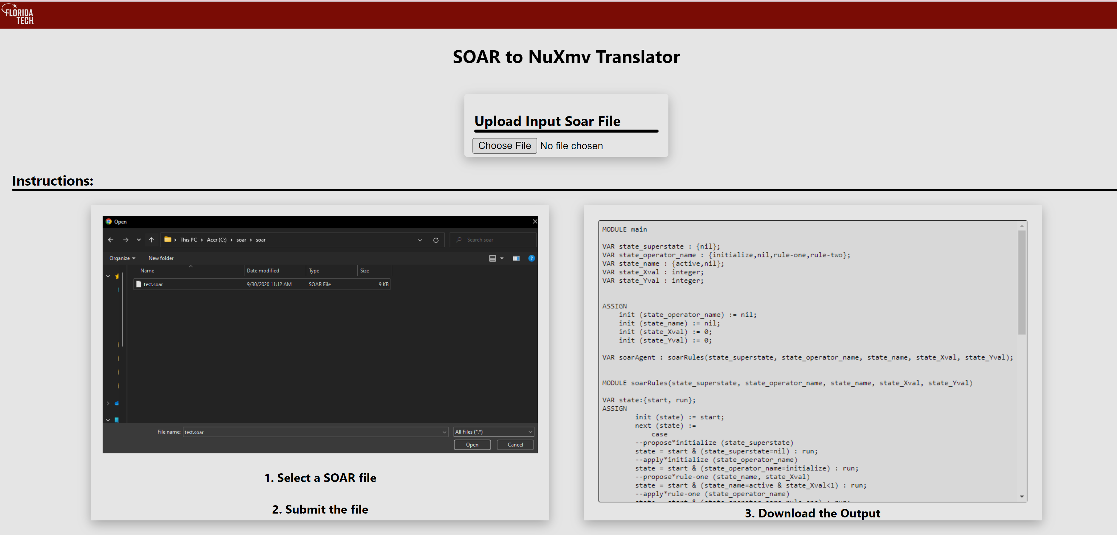 Soar to nuXmv Translator user interface